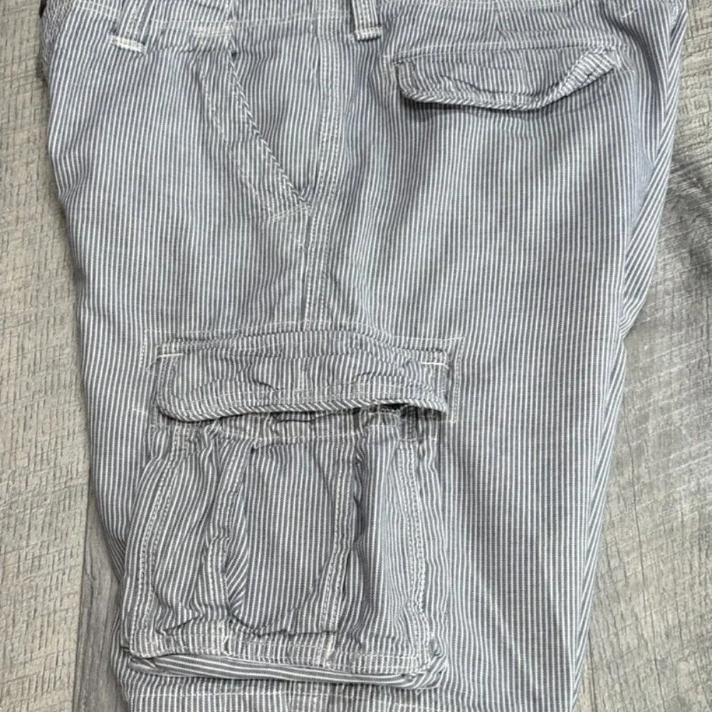 Vintage Y2K Hollister Cargo Shorts Mens Size 34 Navy Striped Chunky Baggy 36